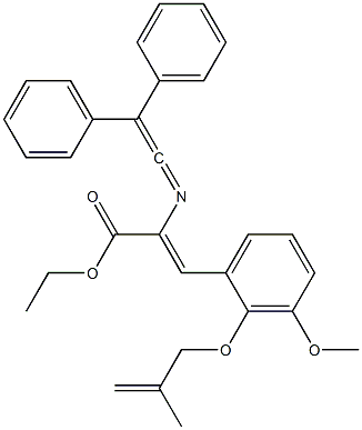 (Z)-2-[[2-(Phenyl)-2-phenylethenylidene]amino]-3-[3-methoxy-2-[(2-methyl-2-propenyl)oxy]phenyl]acrylic acid ethyl ester 구조식 이미지