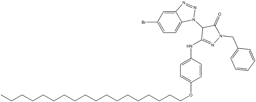 1-Benzyl-4-(5-bromo-1H-benzotriazol-1-yl)-3-[4-(octadecyloxy)anilino]-5(4H)-pyrazolone 구조식 이미지