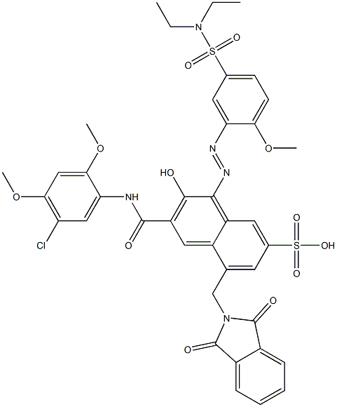 3-[(5-Chloro-2,4-dimethoxyphenyl)aminocarbonyl]-1-[5-[(diethylamino)sulfonyl]-2-methoxyphenylazo]-2-hydroxy-5-(phthalimidylmethyl)naphthalene-7-sulfonic acid Structure