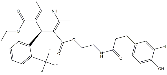 (4S)-1,4-Dihydro-2,6-dimethyl-4-[2-(trifluoromethyl)phenyl]pyridine-3,5-dicarboxylic acid 3-[2-[3-(4-hydroxy-3-iodophenyl)propanoylamino]ethyl]5-ethyl ester Structure