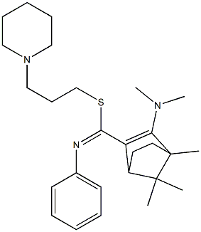 4,7,7-Trimethyl-3-(dimethylamino)-N-phenylbicyclo[2.2.1]hept-2-ene-2-carbimidothioic acid (3-piperidinopropyl) ester 구조식 이미지