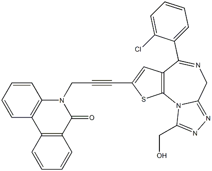 4-(2-Chlorophenyl)-9-hydroxymethyl-2-[3-[(5,6-dihydro-6-oxophenanthridin)-5-yl]-1-propynyl]-6H-thieno[3,2-f][1,2,4]triazolo[4,3-a][1,4]diazepine Structure