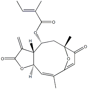 (3aR,4R,6R,10Z,11aR)-3a,5,6,11a-Tetrahydro-6,10-dimethyl-3-methylene-4-[(E)-2-methyl-2-butenoyloxy]-6,9-epoxycyclodeca[b]furan-2,7(3H,4H)-dione 구조식 이미지