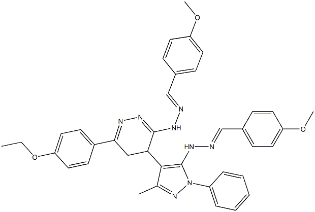 3-[2-(4-Methoxybenzylidene)hydrazino]-4,5-dihydro-6-(4-ethoxyphenyl)-4-(1-phenyl-5-[2-(4-methoxybenzylidene)hydrazino]-3-methyl-1H-pyrazol-4-yl)pyridazine 구조식 이미지
