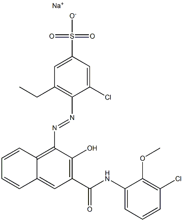 3-Chloro-5-ethyl-4-[[3-[[(3-chloro-2-methoxyphenyl)amino]carbonyl]-2-hydroxy-1-naphtyl]azo]benzenesulfonic acid sodium salt Structure