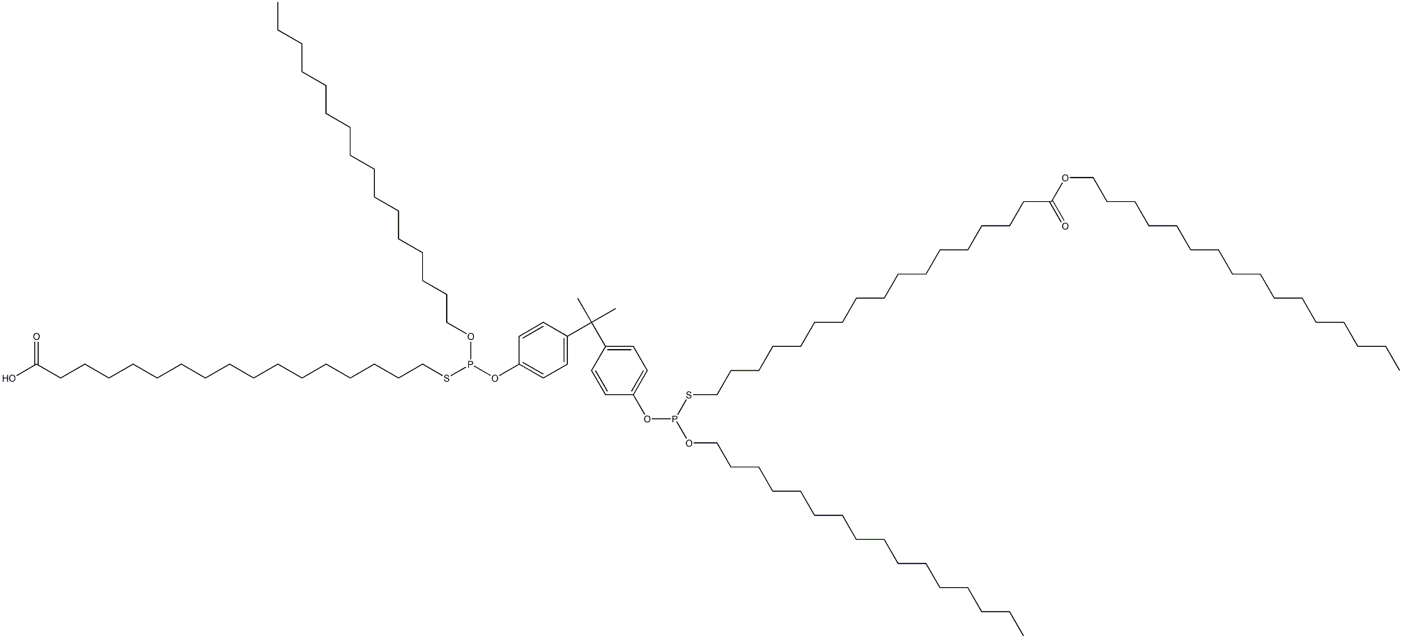 17,17'-[[Isopropylidenebis(4,1-phenyleneoxy)]bis[(hexadecyloxy)phosphinediylthio]]bis(heptadecanoic acid hexadecyl) ester 구조식 이미지