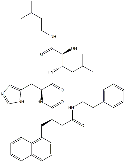(2S,3S)-N-(3-Methylbutyl)-3-[[N-[(2R)-3-[(phenethylamino)carbonyl]-2-[(naphthalen-1-yl)methyl]propionyl]-L-histidyl]amino]-5-methyl-2-hydroxyhexanamide Structure
