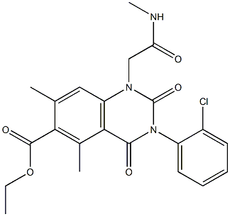 1,2,3,4-Tetrahydro-3-(2-chlorophenyl)-1-(2-methylamino-2-oxoethyl)-5,7-dimethyl-2,4-dioxoquinazoline-6-carboxylic acid ethyl ester 구조식 이미지