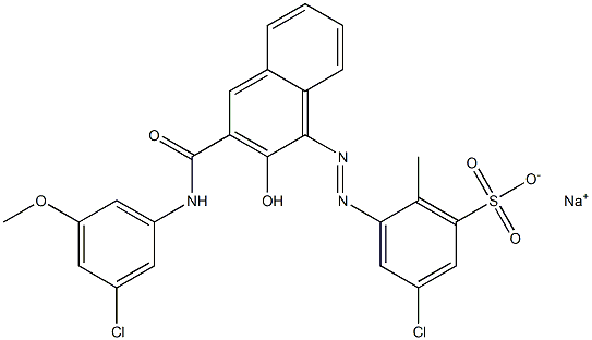 3-Chloro-6-methyl-5-[[3-[[(3-chloro-5-methoxyphenyl)amino]carbonyl]-2-hydroxy-1-naphtyl]azo]benzenesulfonic acid sodium salt 구조식 이미지