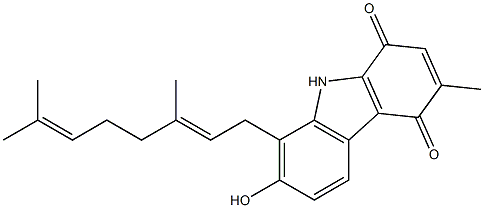 3-Methyl-7-hydroxy-8-[(2E)-3,7-dimethyl-2,6-octadienyl]-1H-carbazole-1,4(9H)-dione 구조식 이미지