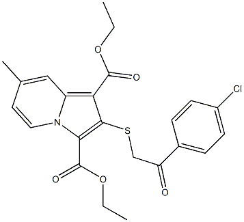 2-[2-(4-Chlorophenyl)-2-oxoethylthio]-7-methylindolizine-1,3-dicarboxylic acid diethyl ester Structure
