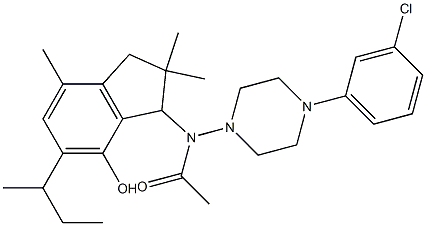2,3-Dihydro-3-[[4-(3-chlorophenyl)-1-piperazinyl]acetylamino]-5-sec-butyl-2,2,7-trimethyl-1H-inden-4-ol 구조식 이미지