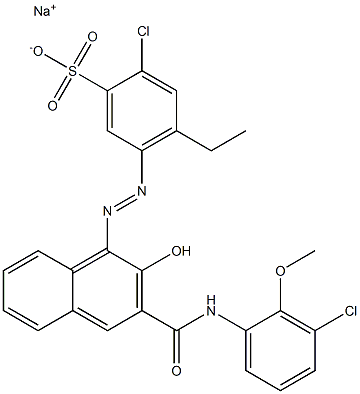 2-Chloro-4-ethyl-5-[[3-[[(3-chloro-2-methoxyphenyl)amino]carbonyl]-2-hydroxy-1-naphtyl]azo]benzenesulfonic acid sodium salt 구조식 이미지