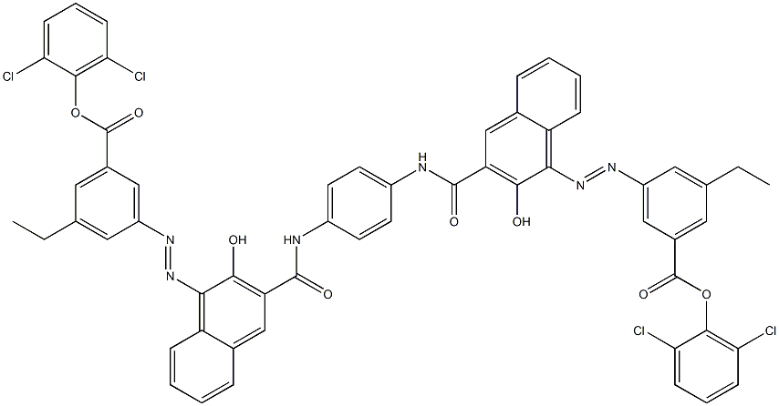 1,4-Bis[1-[[3-ethyl-5-(2,6-dichlorophenoxycarbonyl)phenyl]azo]-2-hydroxy-3-naphthoylamino]benzene Structure
