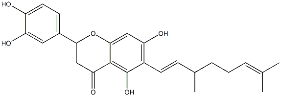 2-(3,4-Dihydroxyphenyl)-2,3-dihydro-5,7-dihydroxy-6-[(1E)-3,7-dimethyl-1,6-octadienyl]-4H-1-benzopyran-4-one 구조식 이미지