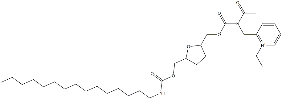 2-[N-Acetyl-N-[[[5-(pentadecylcarbamoyloxymethyl)tetrahydrofuran]-2-yl]methoxycarbonyl]aminomethyl]-1-ethylpyridinium 구조식 이미지