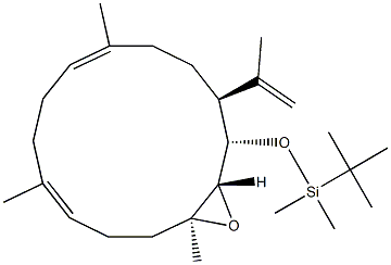 (1S,2S,3S,6E,10E,14S)-1-(tert-Butyldimethylsilyloxy)-2,3-epoxy-14-(1-methylethenyl)-3,7,11-trimethylcyclotetradeca-6,10-diene 구조식 이미지