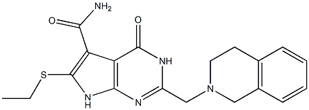 2-[[(1,2,3,4-Tetrahydroisoquinolin)-2-yl]methyl]-6-(ethylthio)-4-oxo-3,4-dihydro-7H-pyrrolo[2,3-d]pyrimidine-5-carboxamide 구조식 이미지