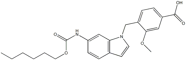 4-[6-(Hexyloxycarbonylamino)-1H-indol-1-ylmethyl]-3-methoxybenzoic acid 구조식 이미지