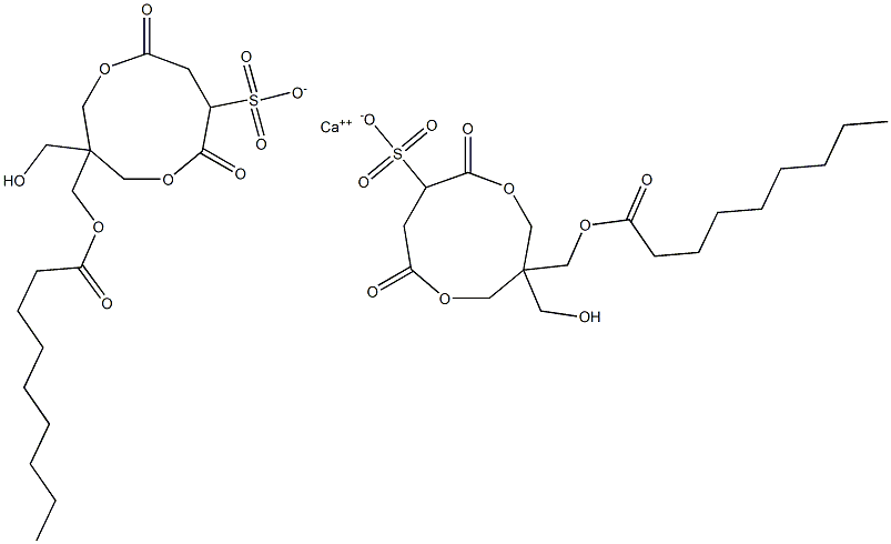 Bis[1-(nonanoyloxymethyl)-1-(hydroxymethyl)-4,7-dioxo-3,8-dioxacyclononane-6-sulfonic acid]calcium salt Structure