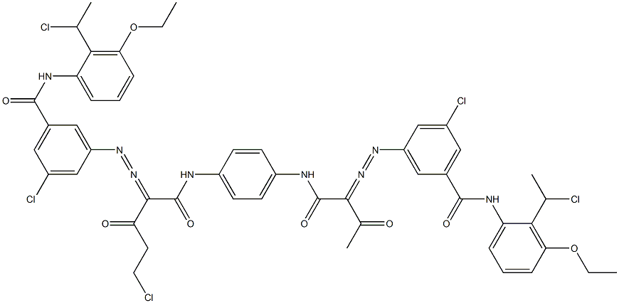 3,3'-[2-(Chloromethyl)-1,4-phenylenebis[iminocarbonyl(acetylmethylene)azo]]bis[N-[2-(1-chloroethyl)-3-ethoxyphenyl]-5-chlorobenzamide] 구조식 이미지