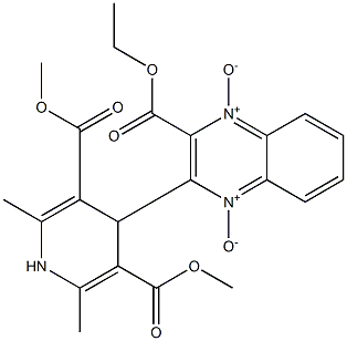 1,4-Dihydro-4-[[3-(ethoxycarbonyl)quinoxaline 1,4-dioxide]-2-yl]-2,6-dimethylpyridine-3,5-dicarboxylic acid dimethyl ester 구조식 이미지