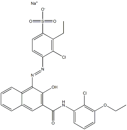 3-Chloro-2-ethyl-4-[[3-[[(2-chloro-3-ethoxyphenyl)amino]carbonyl]-2-hydroxy-1-naphtyl]azo]benzenesulfonic acid sodium salt 구조식 이미지