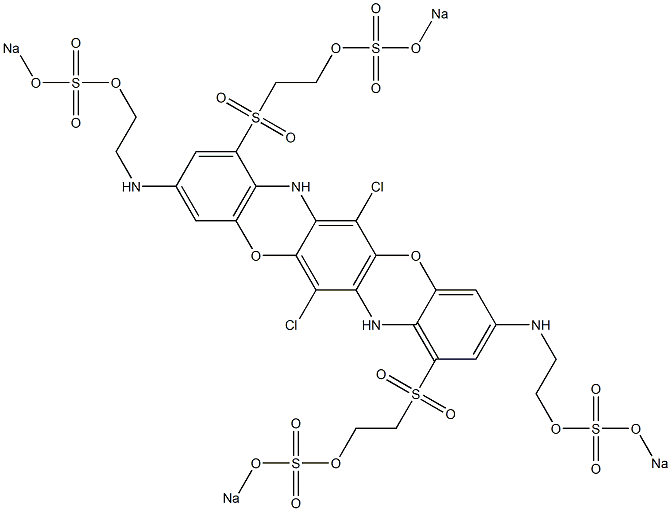 6,13-Dichloro-3,10-bis[2-(sodiooxysulfonyloxy)ethylamino]-1,8-bis[2-(sodiooxysulfonyloxy)ethylsulfonyl]-5,12-dioxa-7,14-diazapentacene 구조식 이미지