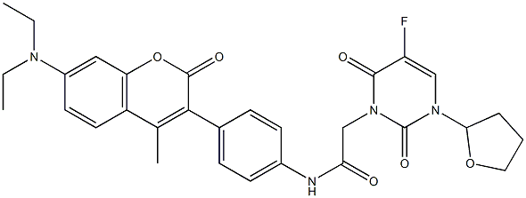 7-(Diethylamino)-4-methyl-3-[4-[2-[[1-[(tetrahydrofuran)-2-yl]-5-fluorouracil]-3-yl]acetylamino]phenyl]coumarin 구조식 이미지