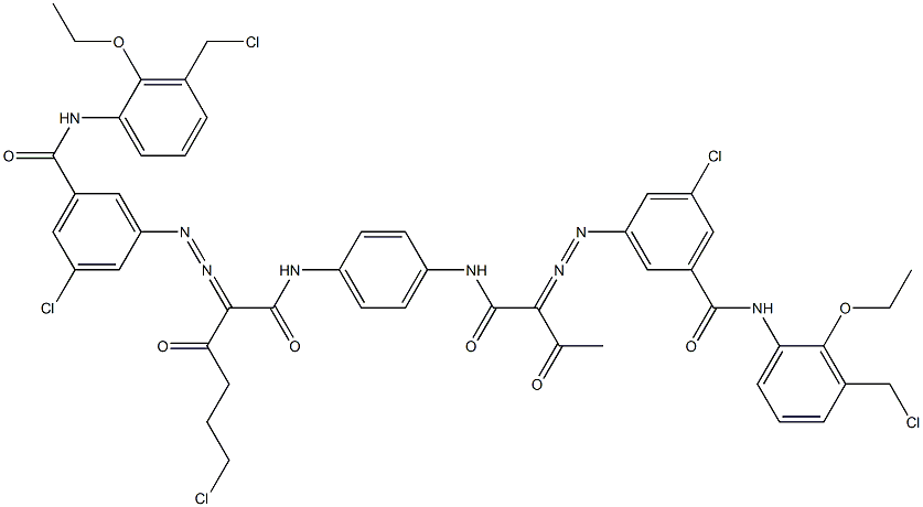 3,3'-[2-(2-Chloroethyl)-1,4-phenylenebis[iminocarbonyl(acetylmethylene)azo]]bis[N-[3-(chloromethyl)-2-ethoxyphenyl]-5-chlorobenzamide] 구조식 이미지