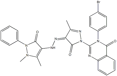 3-(4-Bromophenyl)-2-[[4,5-dihydro-3-methyl-5-oxo-4-[[(1,5-dimethyl-2,3-dihydro-2-phenyl-3-oxo-1H-pyrazol)-4-yl]aminoimino]-1H-pyrazol]-1-yl]quinazolin-4(3H)-one 구조식 이미지