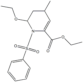 1,2,3,4-Tetrahydro-4-methyl-2-ethoxy-1-(phenylsulfonyl)pyridine-6-carboxylic acid ethyl ester 구조식 이미지