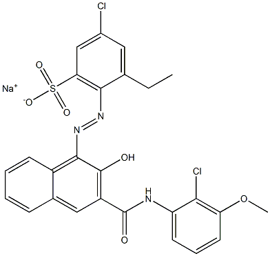 3-Chloro-5-ethyl-6-[[3-[[(2-chloro-3-methoxyphenyl)amino]carbonyl]-2-hydroxy-1-naphtyl]azo]benzenesulfonic acid sodium salt 구조식 이미지