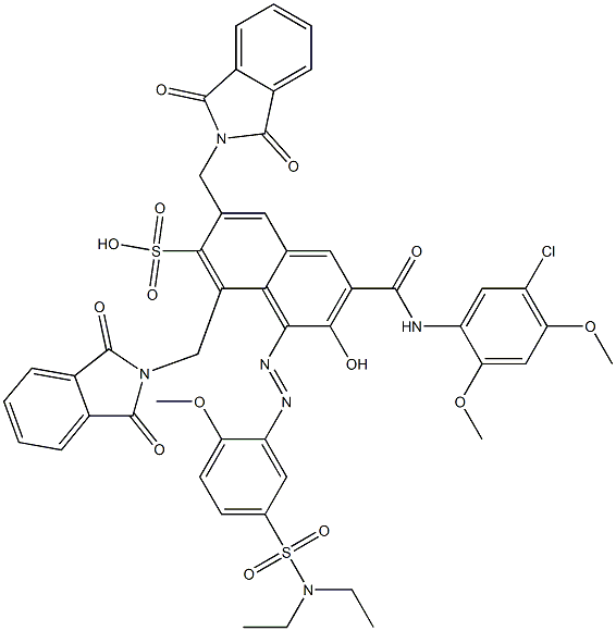 3-[(5-Chloro-2,4-dimethoxyphenyl)aminocarbonyl]-1-[5-[(diethylamino)sulfonyl]-2-methoxyphenylazo]-2-hydroxy-6,8-bis(phthalimidylmethyl)naphthalene-7-sulfonic acid Structure