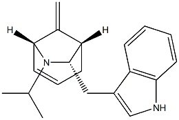 (1S,5R,7S)-7-(1H-Indol-3-ylmethyl)-8-methylene-6-isopropyl-6-azabicyclo[3.2.1]oct-3-ene 구조식 이미지