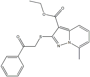 2-[[(Phenylcarbonyl)methyl]thio]-7-methylpyrazolo[1,5-a]pyridine-3-carboxylic acid ethyl ester Structure