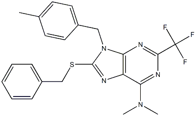 6-Dimethylamino-9-(4-methylbenzyl)-2-trifluoromethyl-8-benzylthio-9H-purine Structure