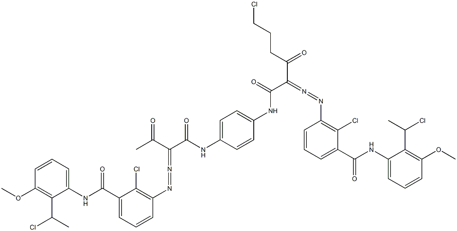 3,3'-[2-(2-Chloroethyl)-1,4-phenylenebis[iminocarbonyl(acetylmethylene)azo]]bis[N-[2-(1-chloroethyl)-3-methoxyphenyl]-2-chlorobenzamide] 구조식 이미지