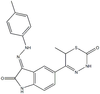 1,3-Dihydro-3-[2-(p-tolyl)hydrazono]-5-[(6-methyl-2-oxo-3,6-dihydro-2H-1,3,4-thiadiazine)-5-yl]-2H-indole-2-one 구조식 이미지