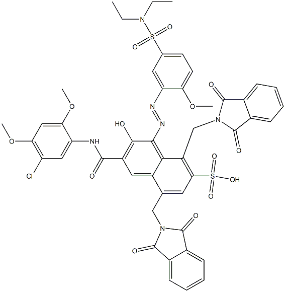 3-[(5-Chloro-2,4-dimethoxyphenyl)aminocarbonyl]-1-[5-[(diethylamino)sulfonyl]-2-methoxyphenylazo]-2-hydroxy-5,8-bis(phthalimidylmethyl)naphthalene-7-sulfonic acid 구조식 이미지