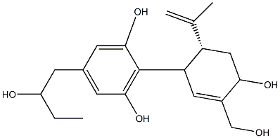 5-(2-Hydroxybutyl)-2-[(2R)-2-(1-methylethenyl)-4-hydroxy-5-(hydroxymethyl)-5-cyclohexen-1-yl]benzene-1,3-diol 구조식 이미지