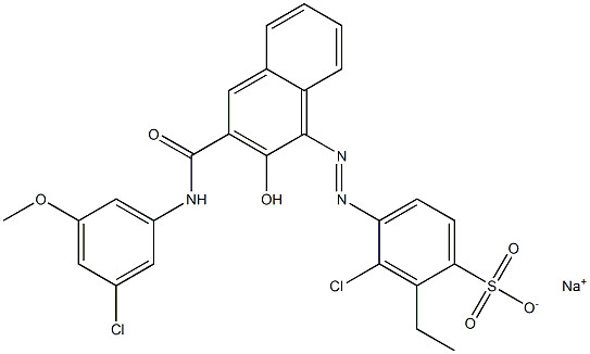 3-Chloro-2-ethyl-4-[[3-[[(3-chloro-5-methoxyphenyl)amino]carbonyl]-2-hydroxy-1-naphtyl]azo]benzenesulfonic acid sodium salt 구조식 이미지