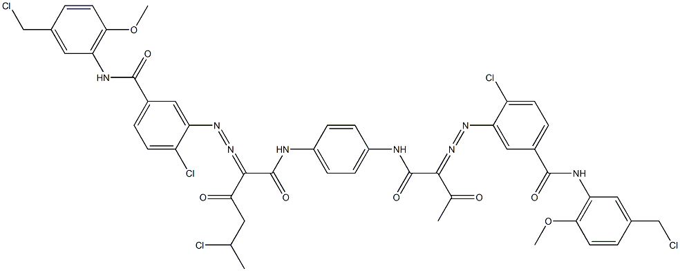 3,3'-[2-(1-Chloroethyl)-1,4-phenylenebis[iminocarbonyl(acetylmethylene)azo]]bis[N-[3-(chloromethyl)-6-methoxyphenyl]-4-chlorobenzamide] Structure