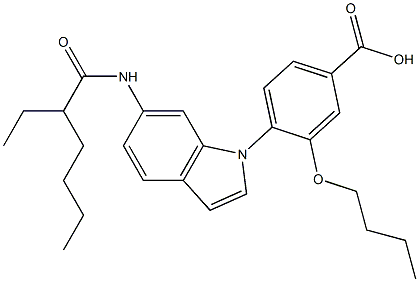 4-[6-(2-Ethylhexanoylamino)-1H-indol-1-yl]-3-butoxybenzoic acid 구조식 이미지