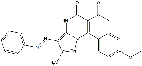 2-Amino-3-phenylazo-6-acetyl-7-(4-methoxyphenyl)pyrazolo[1,5-a]pyrimidin-5(4H)-one 구조식 이미지