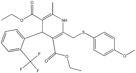 1,4-Dihydro-4-(2-trifluoromethylphenyl)-6-methyl-2-[(4-methoxyphenylthio)methyl]pyridine-3,5-dicarboxylic acid diethyl ester Structure