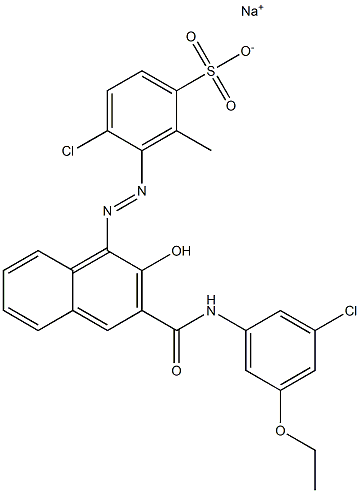 4-Chloro-2-methyl-3-[[3-[[(3-chloro-5-ethoxyphenyl)amino]carbonyl]-2-hydroxy-1-naphtyl]azo]benzenesulfonic acid sodium salt 구조식 이미지
