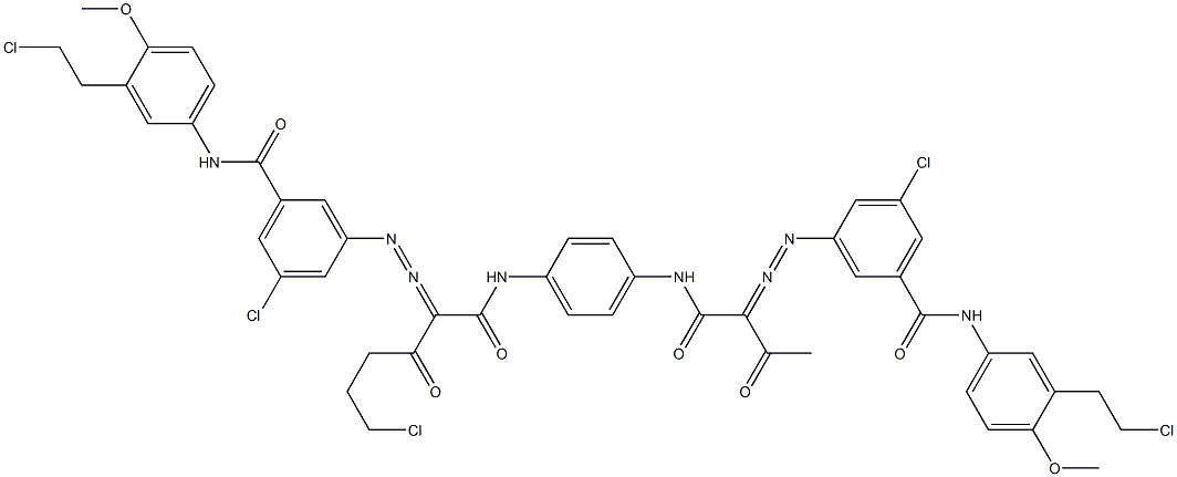 3,3'-[2-(2-Chloroethyl)-1,4-phenylenebis[iminocarbonyl(acetylmethylene)azo]]bis[N-[3-(2-chloroethyl)-4-methoxyphenyl]-5-chlorobenzamide] 구조식 이미지