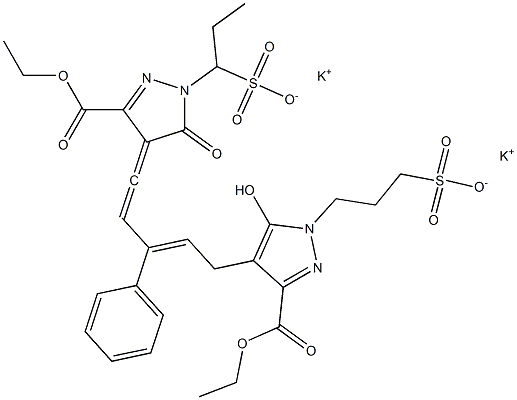 3-[3-Ethoxycarbonyl-5-hydroxy-4-[3-phenyl-5-[3-ethoxycarbonyl-5-oxo-1-(1-sulfopropyl)-2-pyrazolin-4-ylidene]-2,4-pentadienyl]-1H-pyrazol-1-yl]propane-1-sulfonic acid dipotassium salt 구조식 이미지