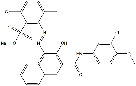 2-Chloro-5-methyl-6-[[3-[[(3-chloro-4-methoxyphenyl)amino]carbonyl]-2-hydroxy-1-naphtyl]azo]benzenesulfonic acid sodium salt 구조식 이미지